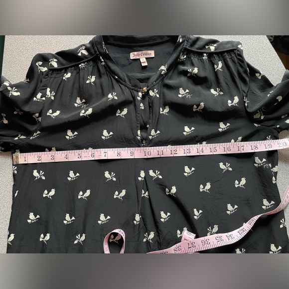 Juicy Couture Black Bird Silk Blouse Size Small - Picture 11 of 13